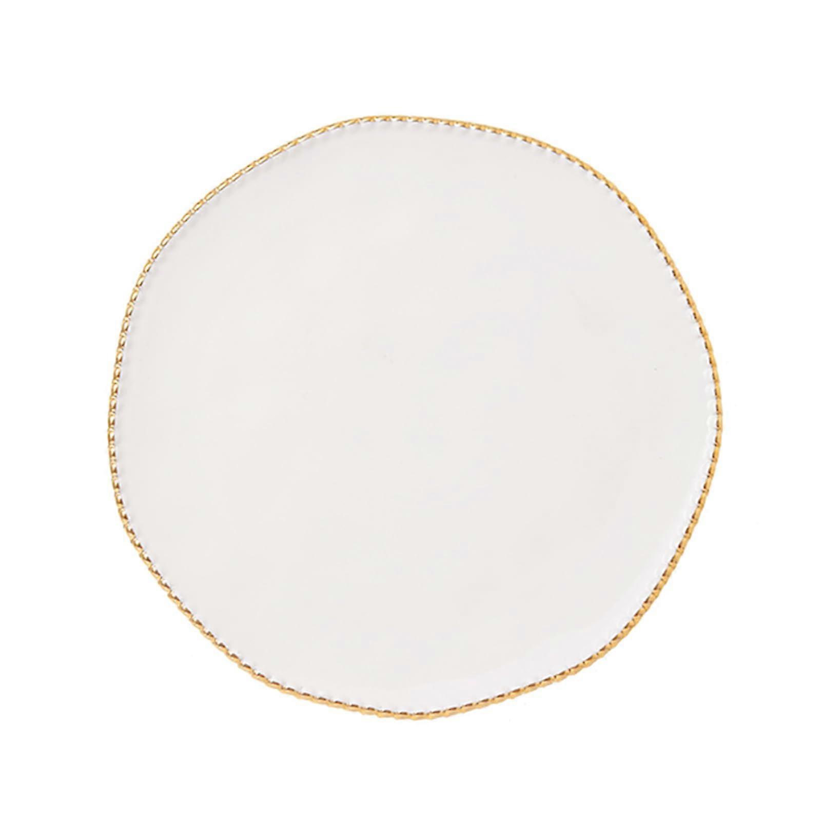 Ceramic Dessert Plate with Gold Rim, Round White Serving Dish for Cake and Fruit, Stackable 20cm