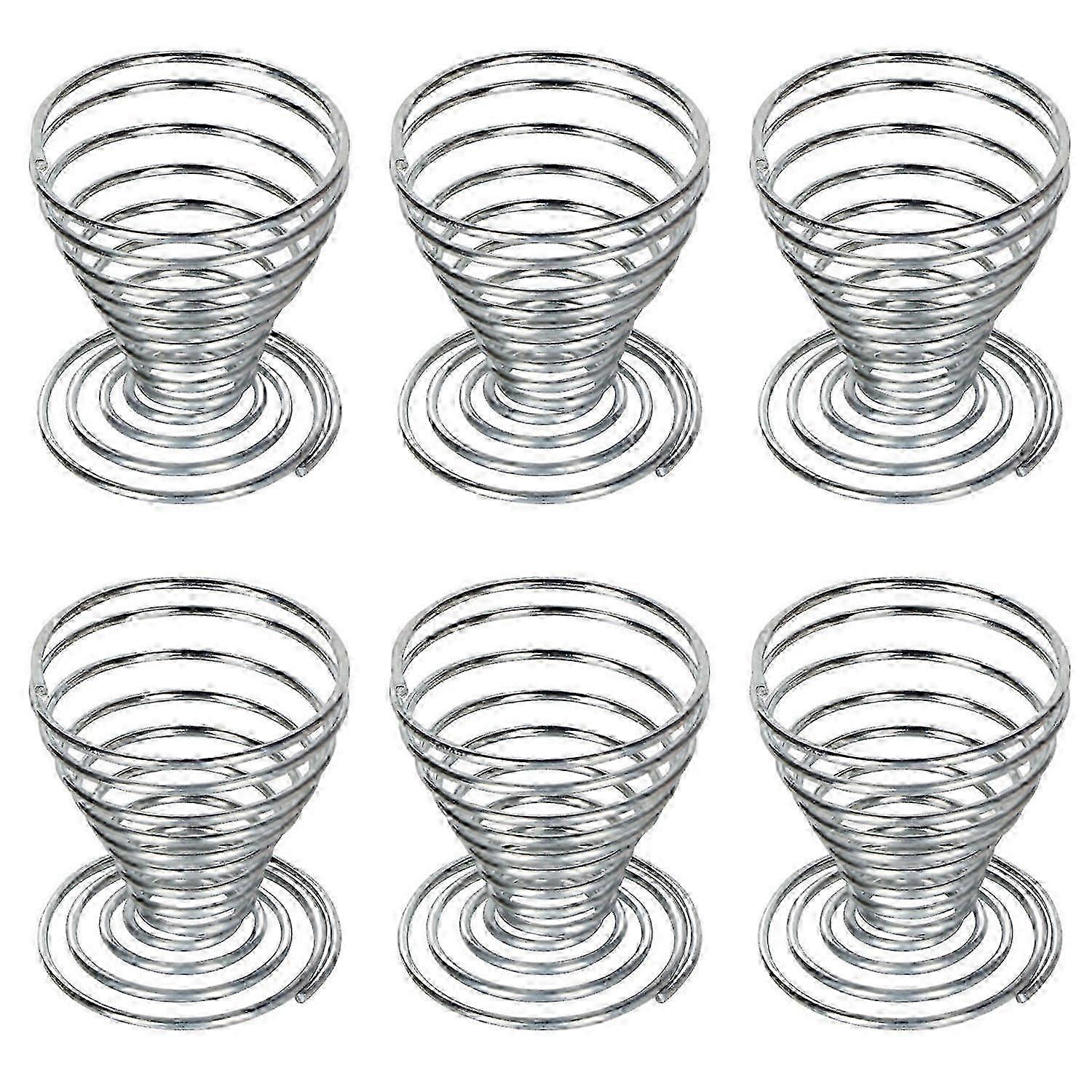 6 x Egg Cups Brushed Steel Wire Spiral Spring
