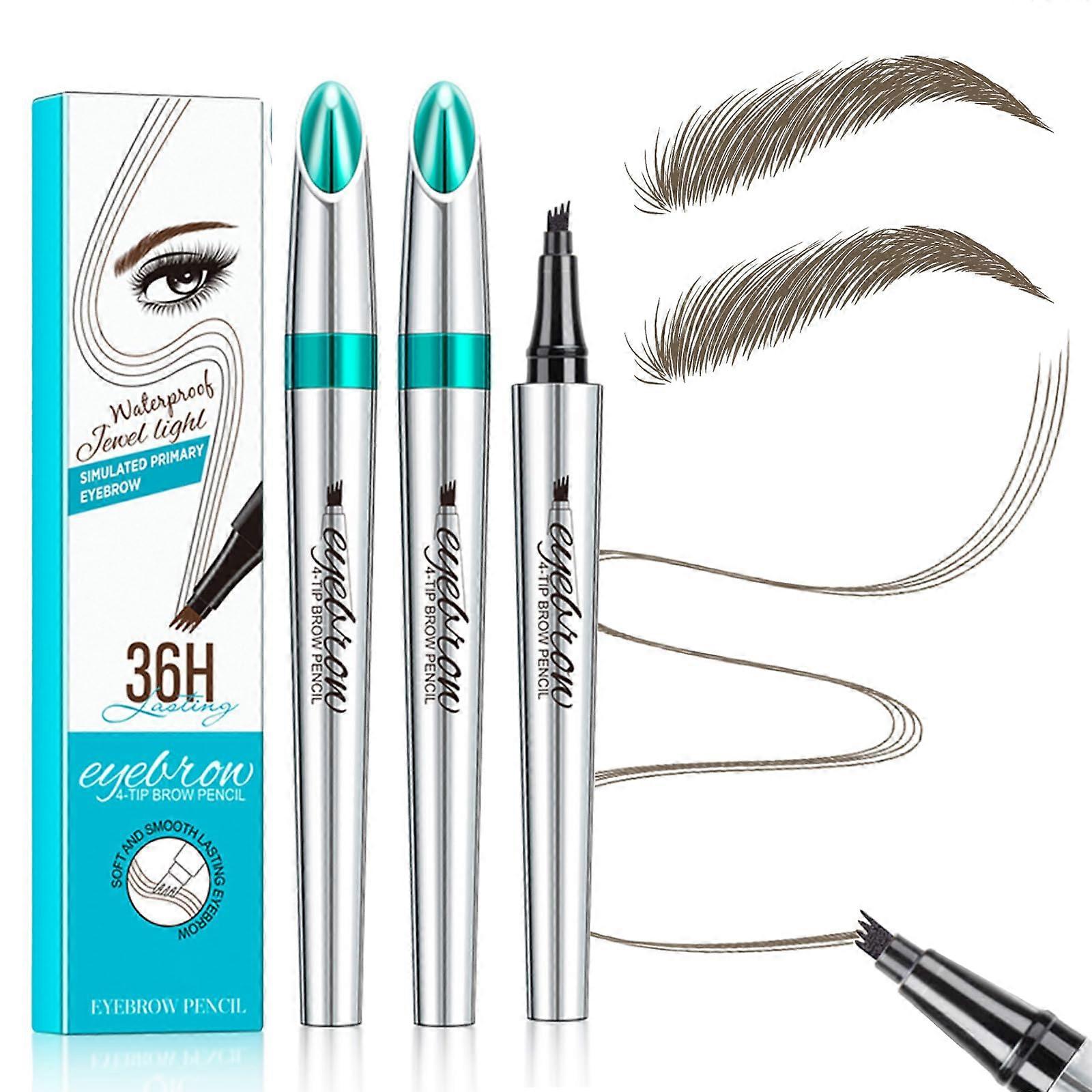 Waterproof Microblading Eyebrow Pen with MicroFork Tip, Long Lasting Ash Brown Brow Pencil, 2Pcs
