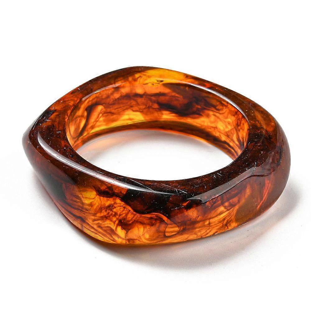 Acrylic Bangle for Women Irregular Square Coconut Brown Inner Diameter: 2-3/8 inch(6.15cm)