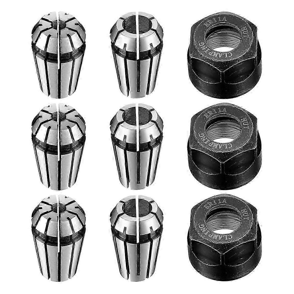 9 Pcs Er11 Spring Collet Nut Set with 1/8" & 1/4" Collets-mc