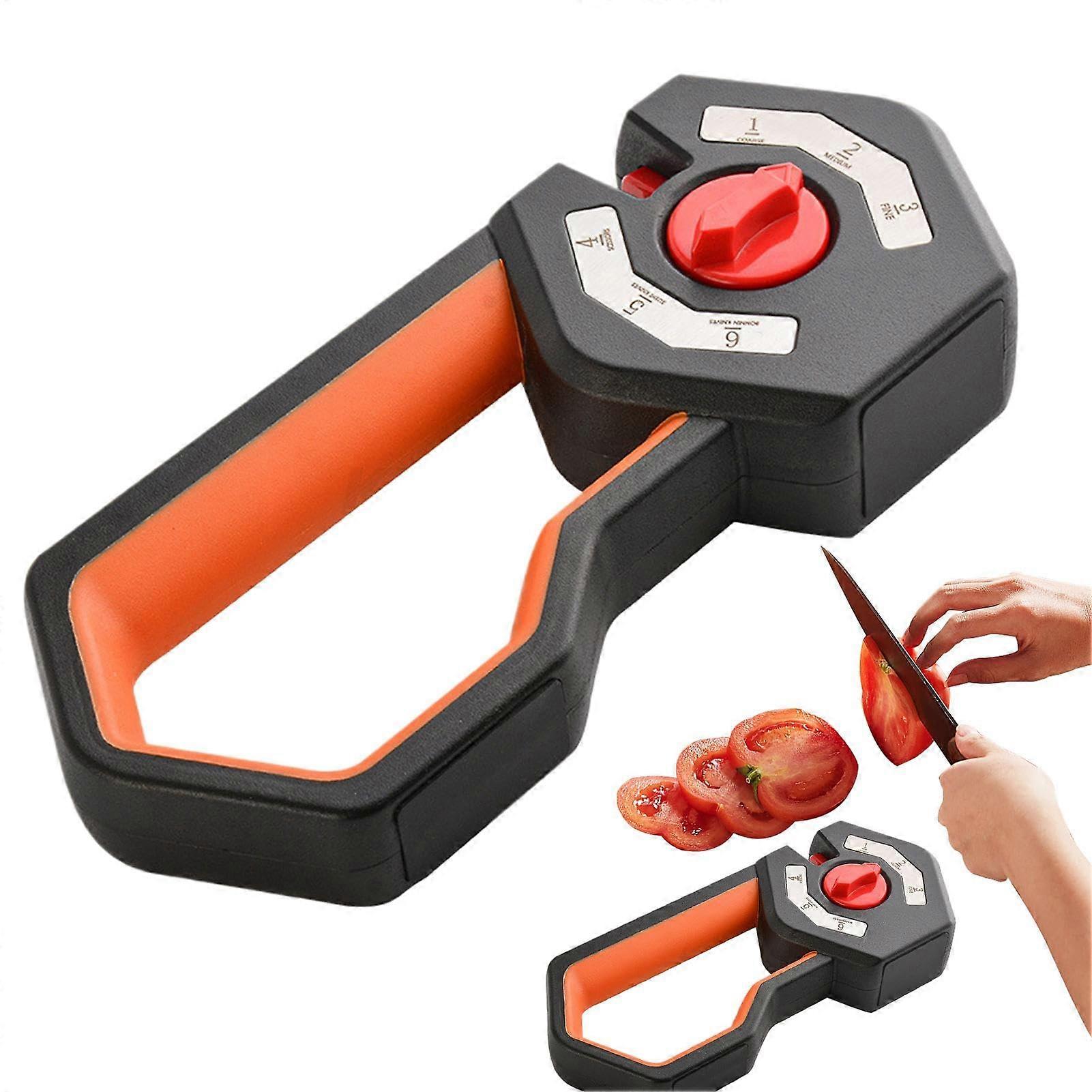 Knife Sharpener with Adjustable Angle Control, SixStage Manual Kitchen Sharpening Tool, Orange