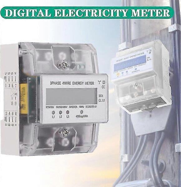 Three-phase electric meter, rail-mounted S0 interface, 5-100A 4P 4-wire, power distribution system meter