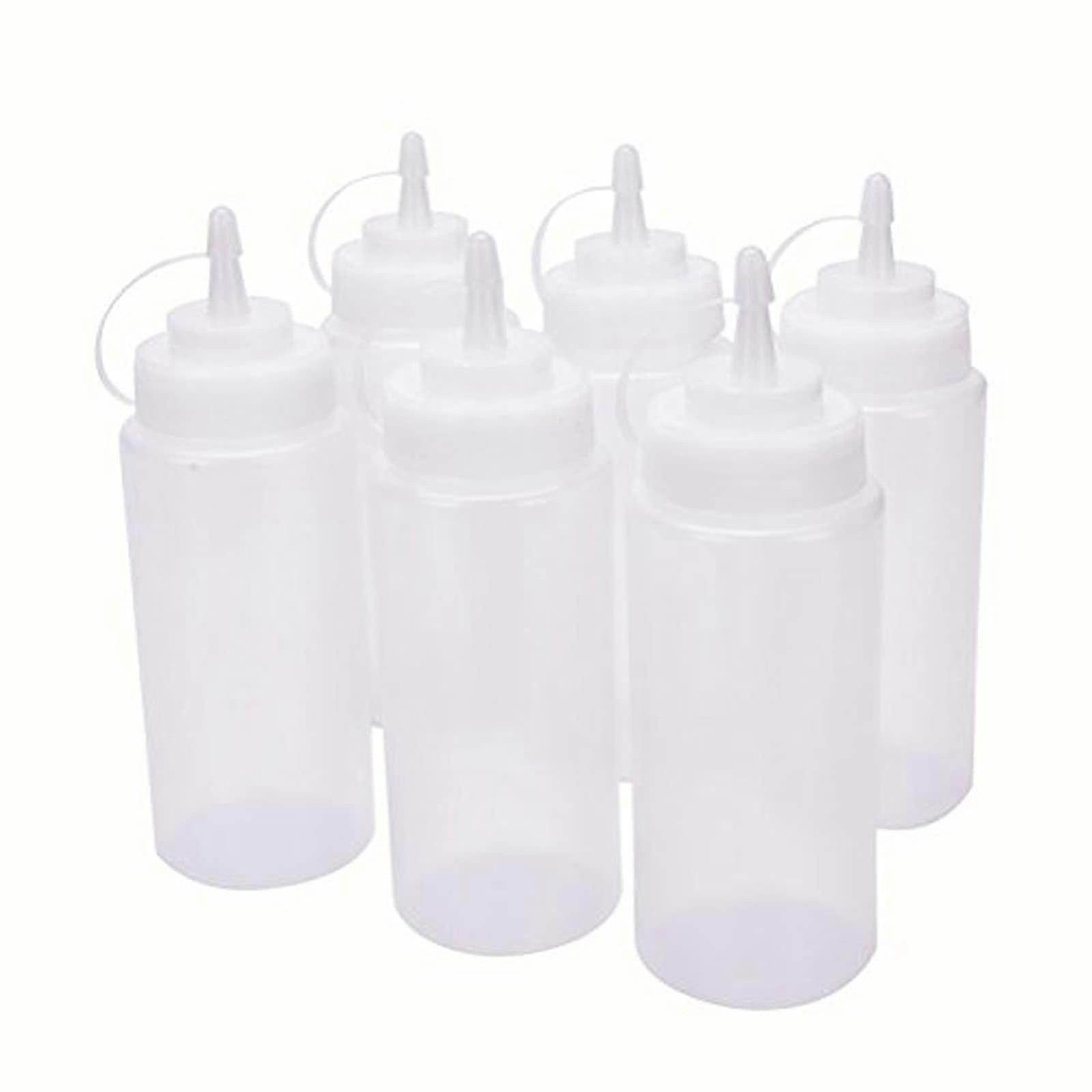 Set of 6 Plastic 16 Oz Translucent Squeeze Condiment Bottles with LeakProof Tip Cap for Kitchen