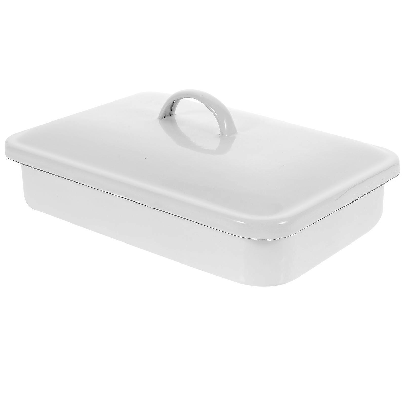 Roaster Pan Enamel Bake Pan Food Storage Solution Desserts Baking 1 Lid