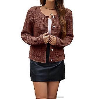 Damen-Strickcardigan, Herbstmode, Langarm, Offene Vorderseite, Daunenjacke, Freizeitjacke, Winterkleidung, Karamellfarbe, Größe M