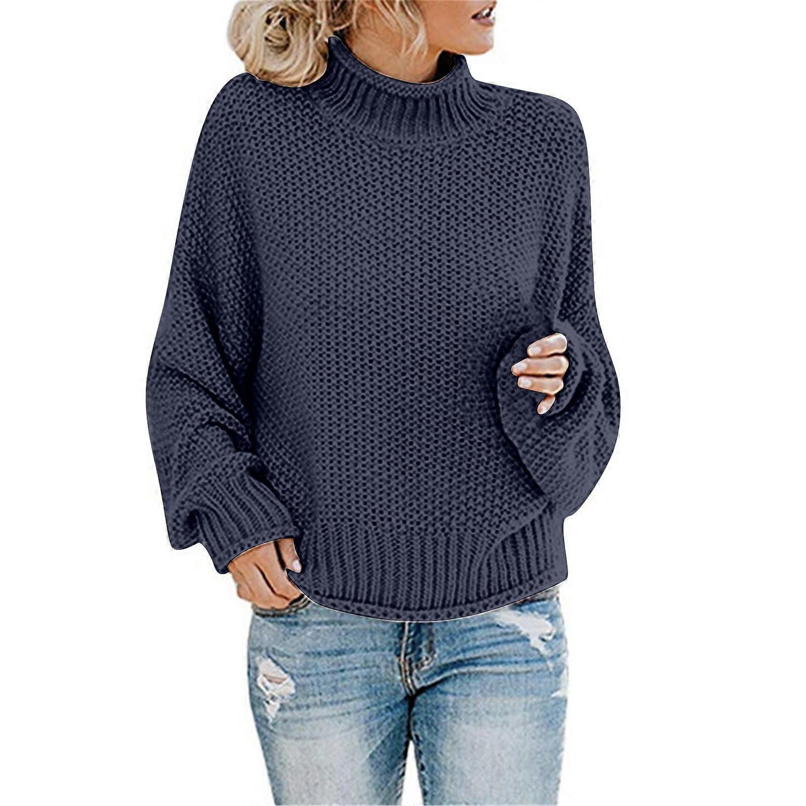 Women's Knit Sweater Thick Thread Solid Fall Winter Sweater Pullover