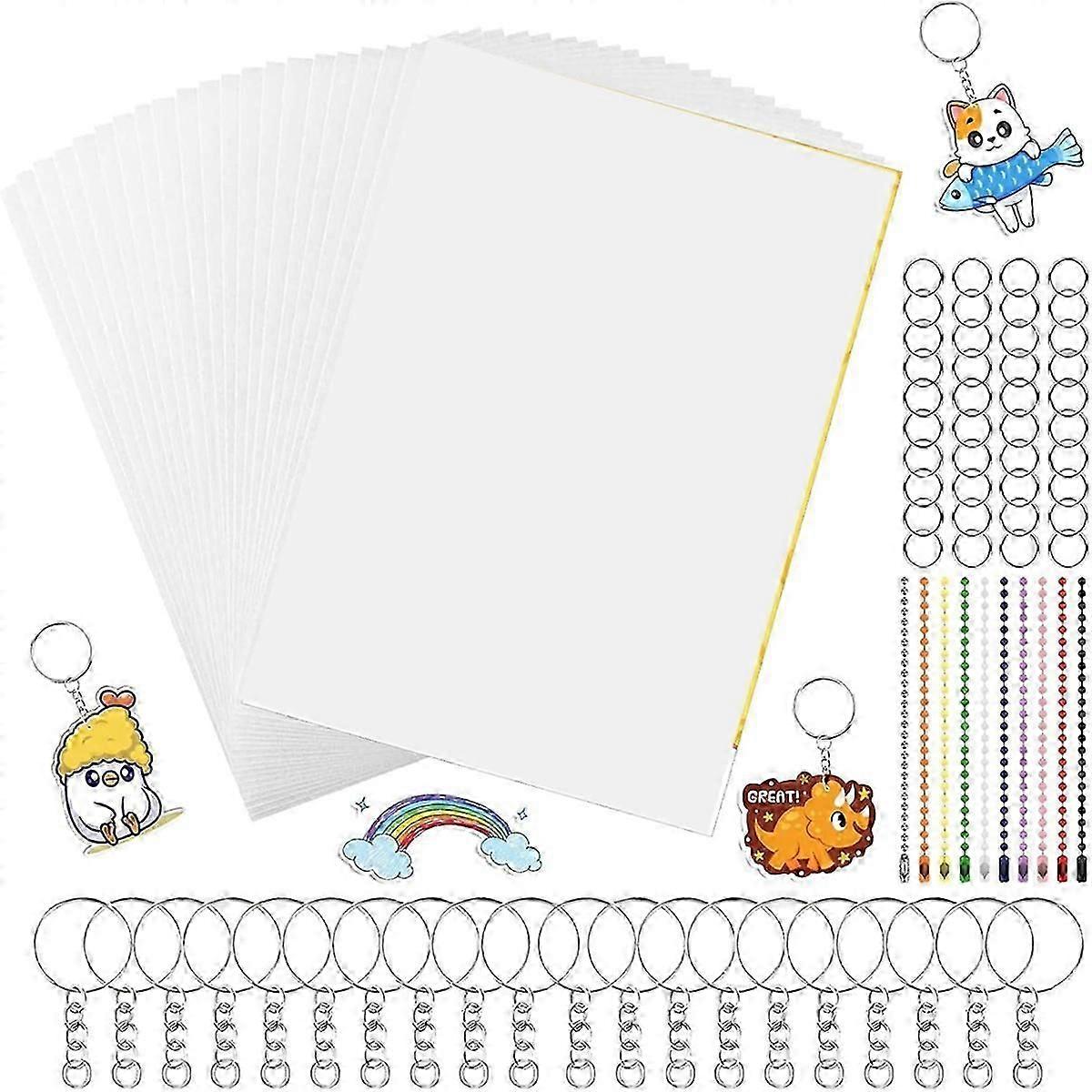 150PCS Shrinky Plastic Sheets Kit, Shrink Paper Keychain Kit