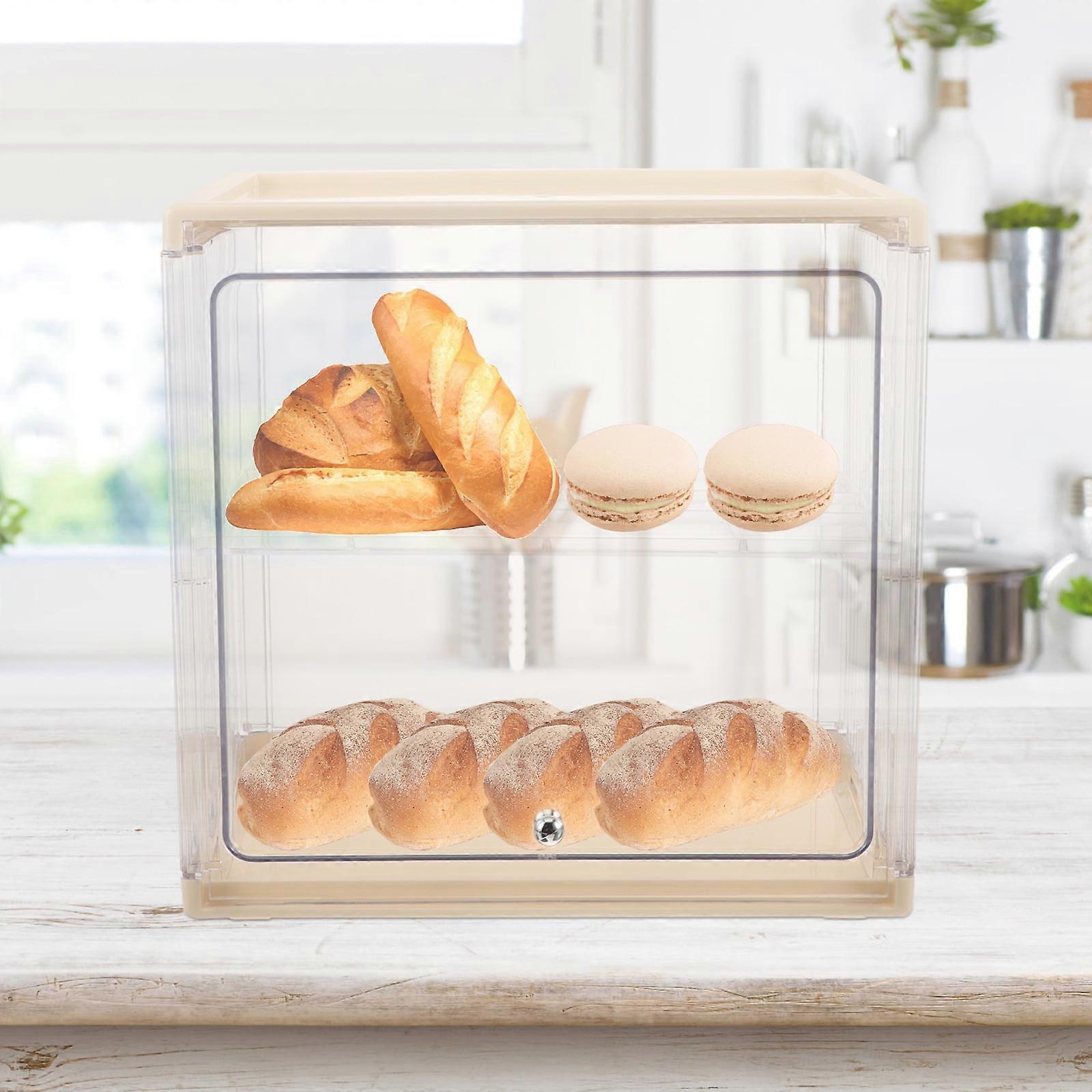 Plastic Kitchen Bread Box Double Layer Bread Storage Bin White Organizer
