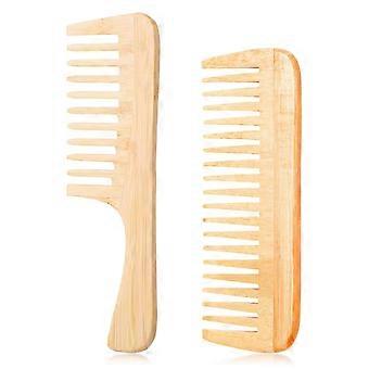 2-Piece Bamboo Comb Set: Anti-Static Wide-Tooth Detangler & Precision Parting
