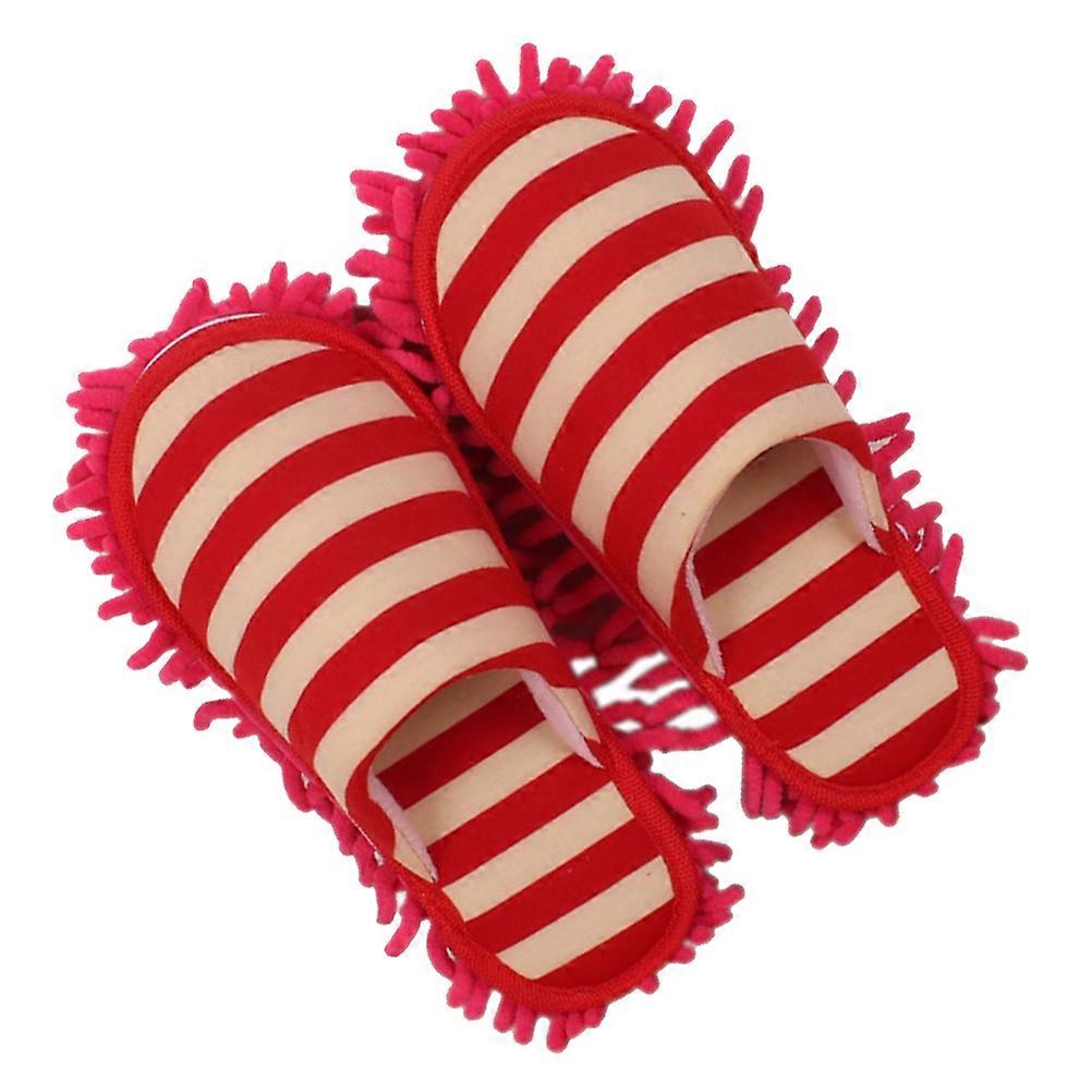 Chenille Cleaning Slippers Cover for Floor Cleaning 1Pair Red Multi-Function