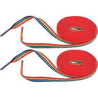 Rainbow Shoelaces 2 Pairs, 140cm Flat Polyester Shoe Ties with Gradient Color