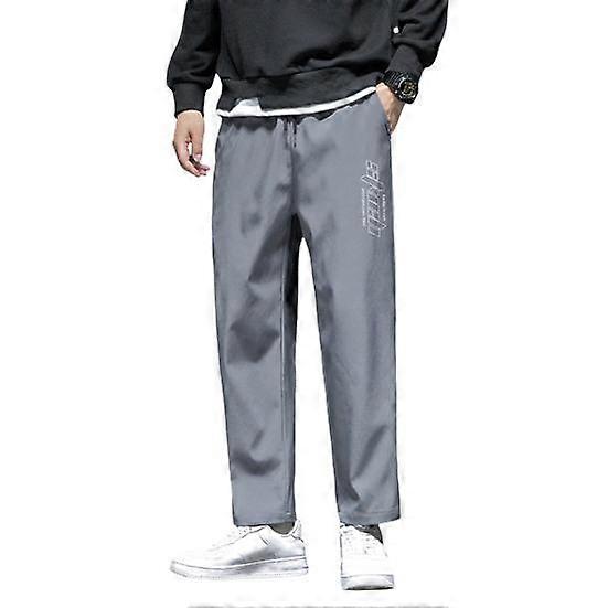Men Spring Fall Pants with Side Pockets Drawstring Elastic Waist Wide Leg Thin