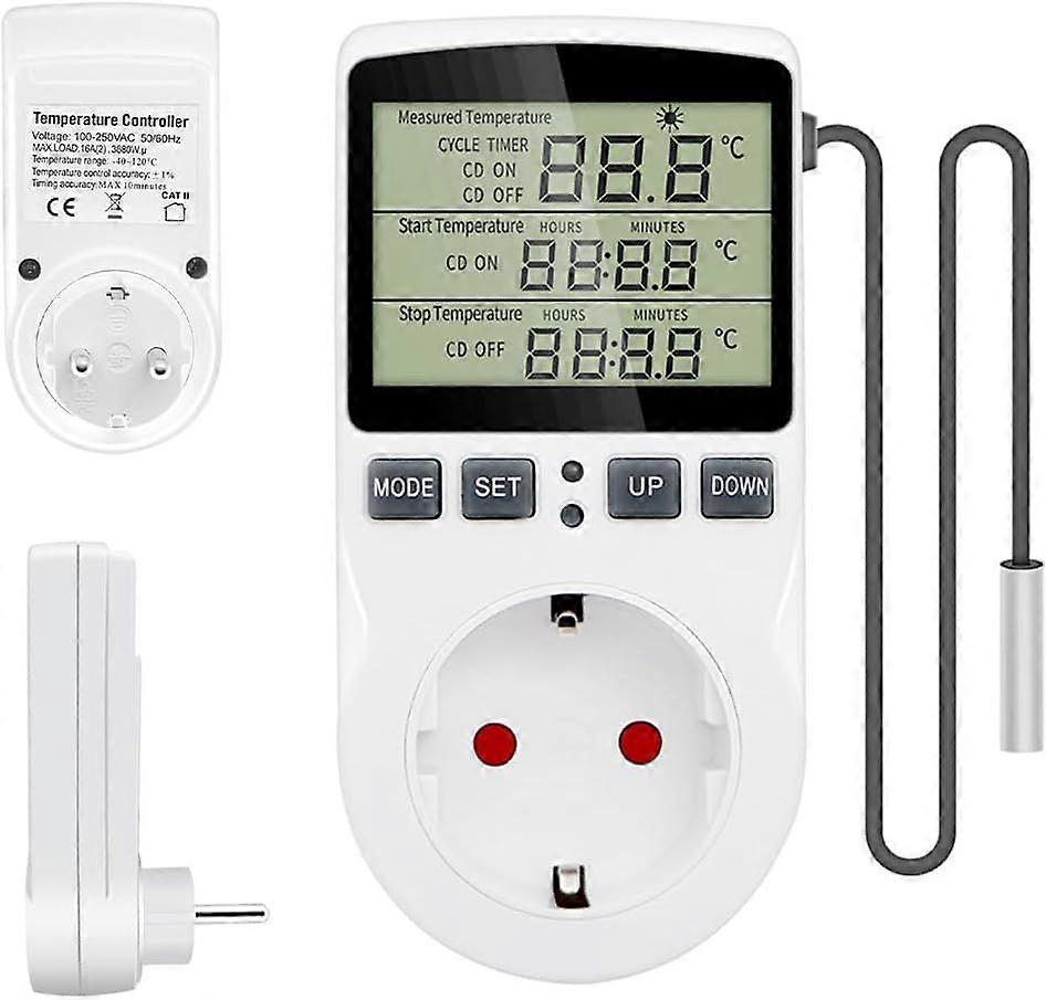 nice Thermostat Socket, 220V 16A Temperature Control Socket with Timer and Probe, Digital Thermostat Socket, Temperature Controller Socket for Greenho