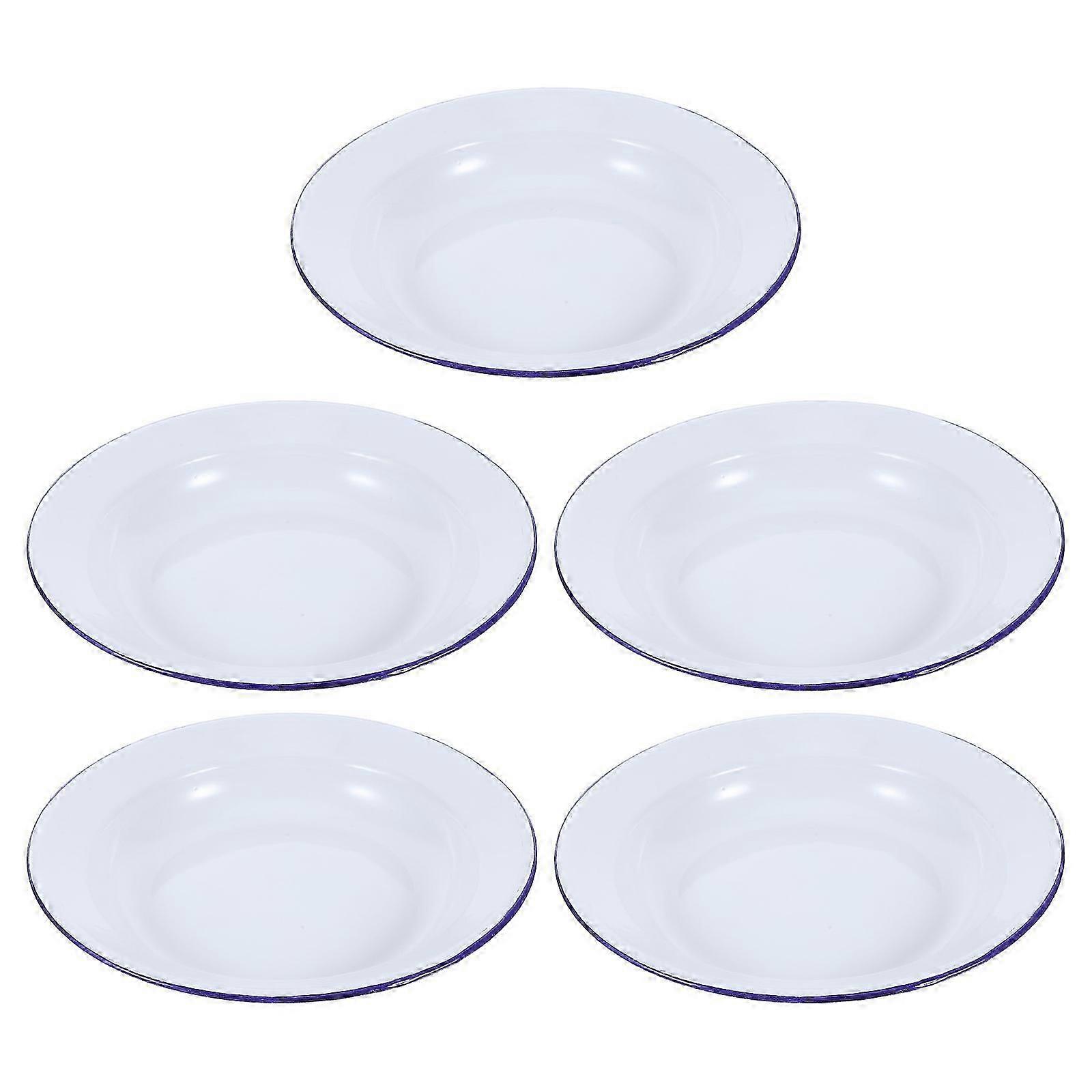 5pcs White Enamel Decorative Serving Plates Stackable Design for Dinner 10.5 inch