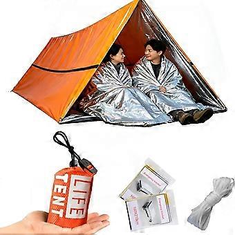 2-Person Emergency Survival Tube Tent, Waterproof Windproof Lightweight Shelter, with Whistle, 2 Thermal Blankets, Outdoor Gear for Camping, Hiking, B