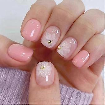 Press On Nails ShortAcrylic Nails Press on Short Square Press on Nails Fake Nails Glossy Pink False Nails with Iced Camellia Press ons Designs Ar