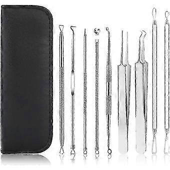 Tool Kit, 9 Pieces Blackhead Removal Tools with Tweezers, 16 Heads Professional Acne Popper Extraction Tools, Whitehead Comedon Extractor Kit for Face