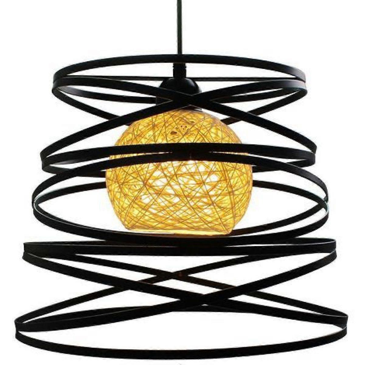 Retro Rattan Globe Light Adjustable Rope Chic Ceiling Lamp