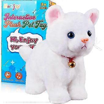 2025 Gato de pelúcia branco, bicho de pelúcia, robô interativo para gatos, gato robótico latindo, miando, gatinho, controle por toque, animal de estimação eletrônico, gatinho robô C: 12" * A: 8" *