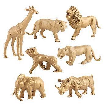 Set di 7 statuette di animali della savana dorati, giocattoli in plastica resistenti per bambini, decorazioni per feste e divertimento educativo.