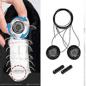 No. 7 Black Automatic Screw Lock Shoelaces with Metal Wire Design, Set of 2, Quick Release No-Tie Laces for All Shoes, ABS Buckle