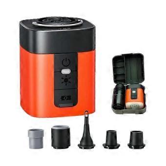Kompakte elektrische Luftpumpe mit Vakuumfunktion und LED-Licht.
