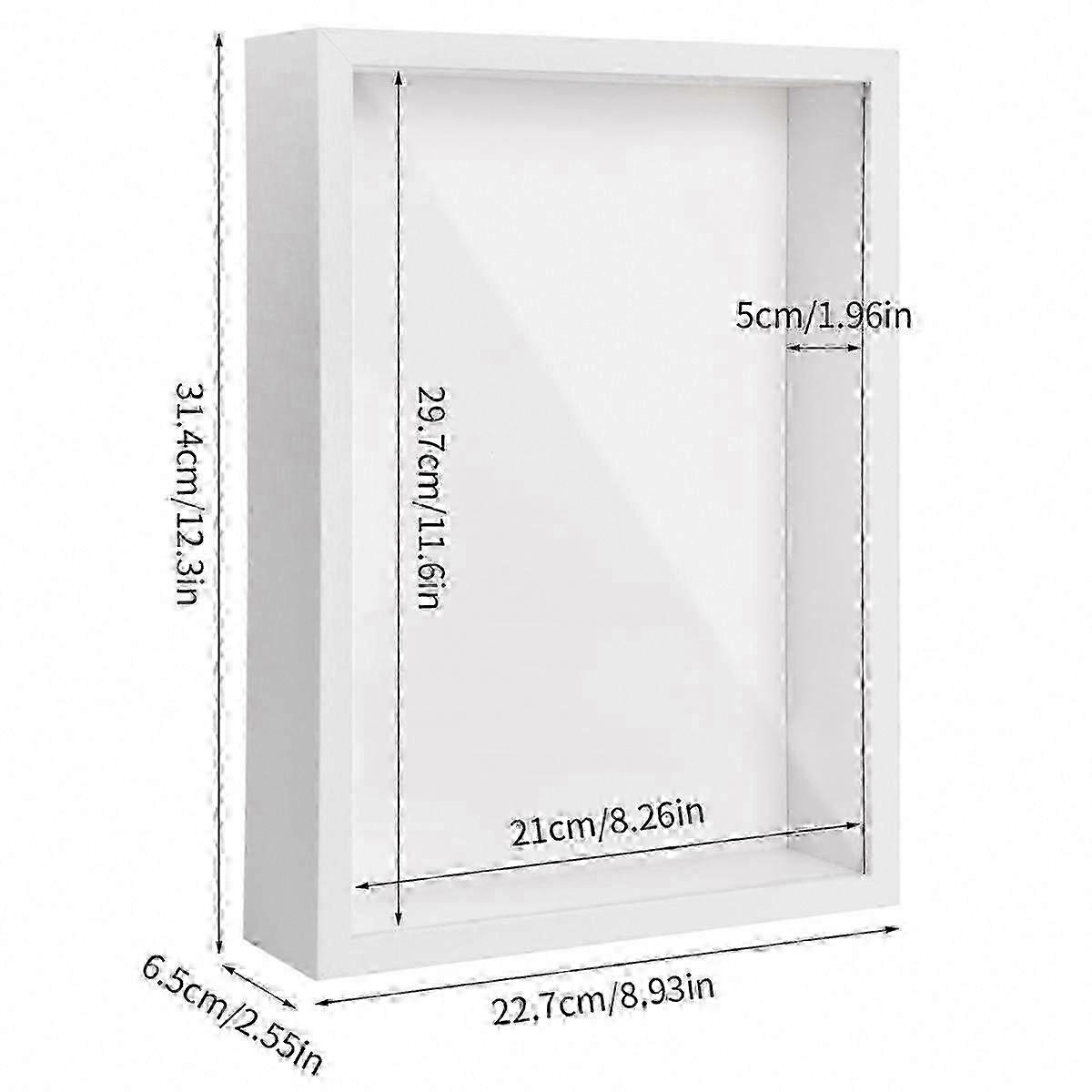 Tabletop and Wall Craft Display A4 3D Shadow Box Frame, 5cm Deep, White
