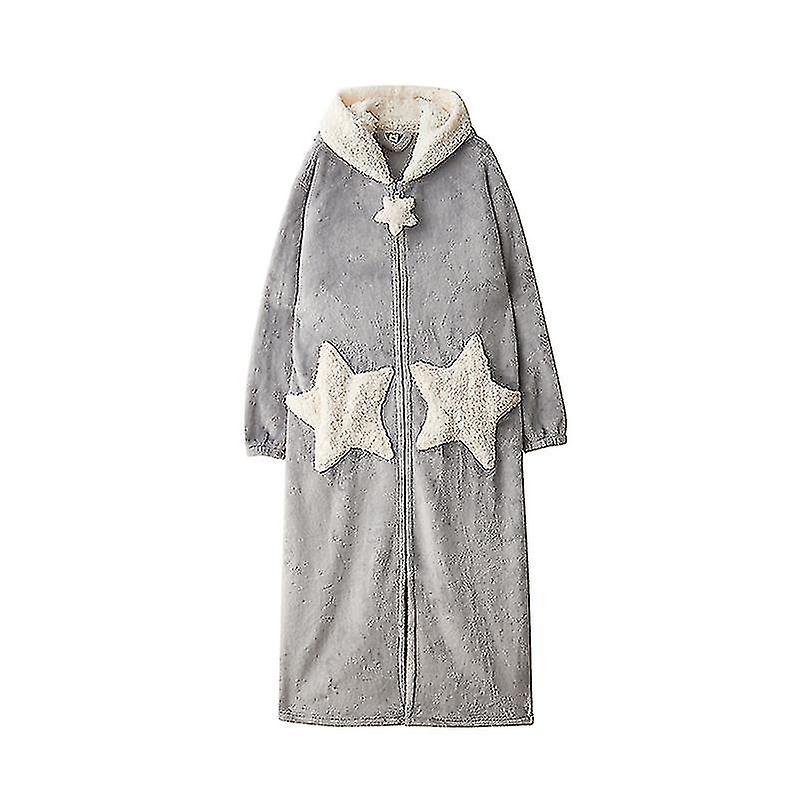 Ladies Hooded Dressing Gown Warm Soft Flannel Fleece Long Womens Bathrobe