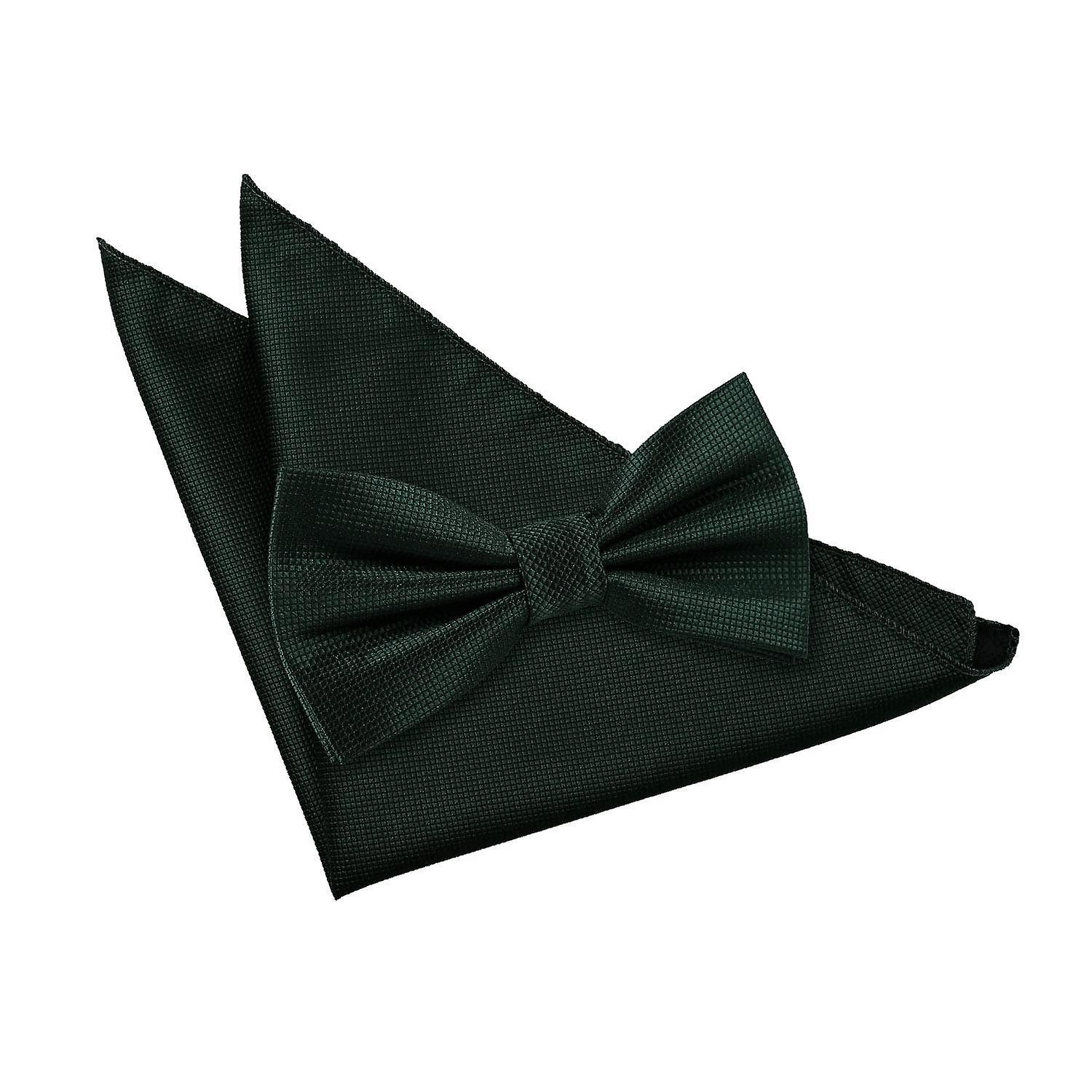 Dark Green Solid Check Bow Tie and Pocket Square Set