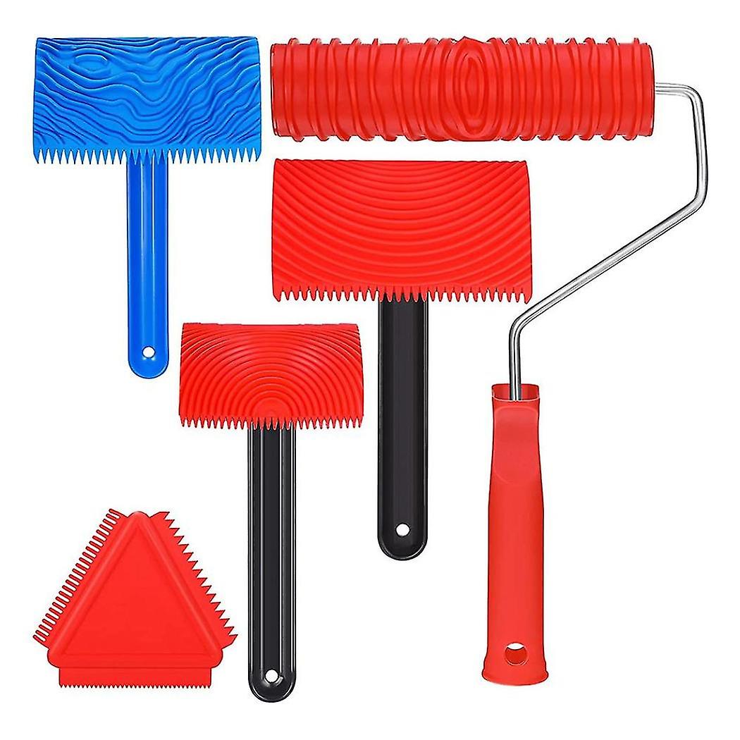 مجموعة من 5 الخشب الحبوب أداة الطلاء المطاط الجدار الملمس الفن أداة الطلاء مجموعة ل Diy Wall Room Ar