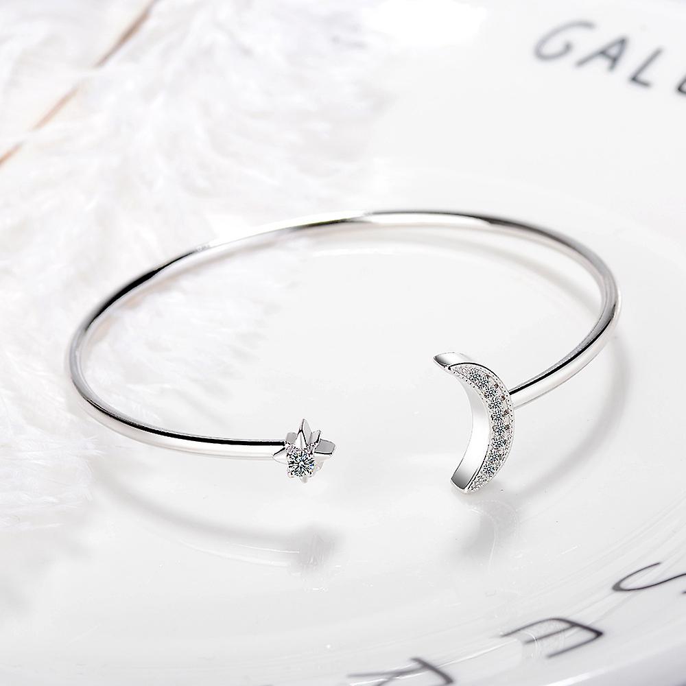 Silver Color Fashion Star And Moon Bracelets Bangle Mosaic Zircon Cuff Bangles For Wom