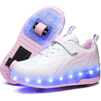 Unisex Kids Roller Skate Schoenen Verwijderbaar Word Sport Trainer Usb Charge Led Schoenen Voor Jongens Meisjes Dubbele Wielen Schoenen