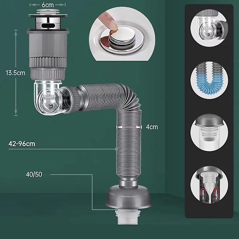 Bathroom Sink Drain Pipe Set Expandable Deodorization Washbasin Drainage Water