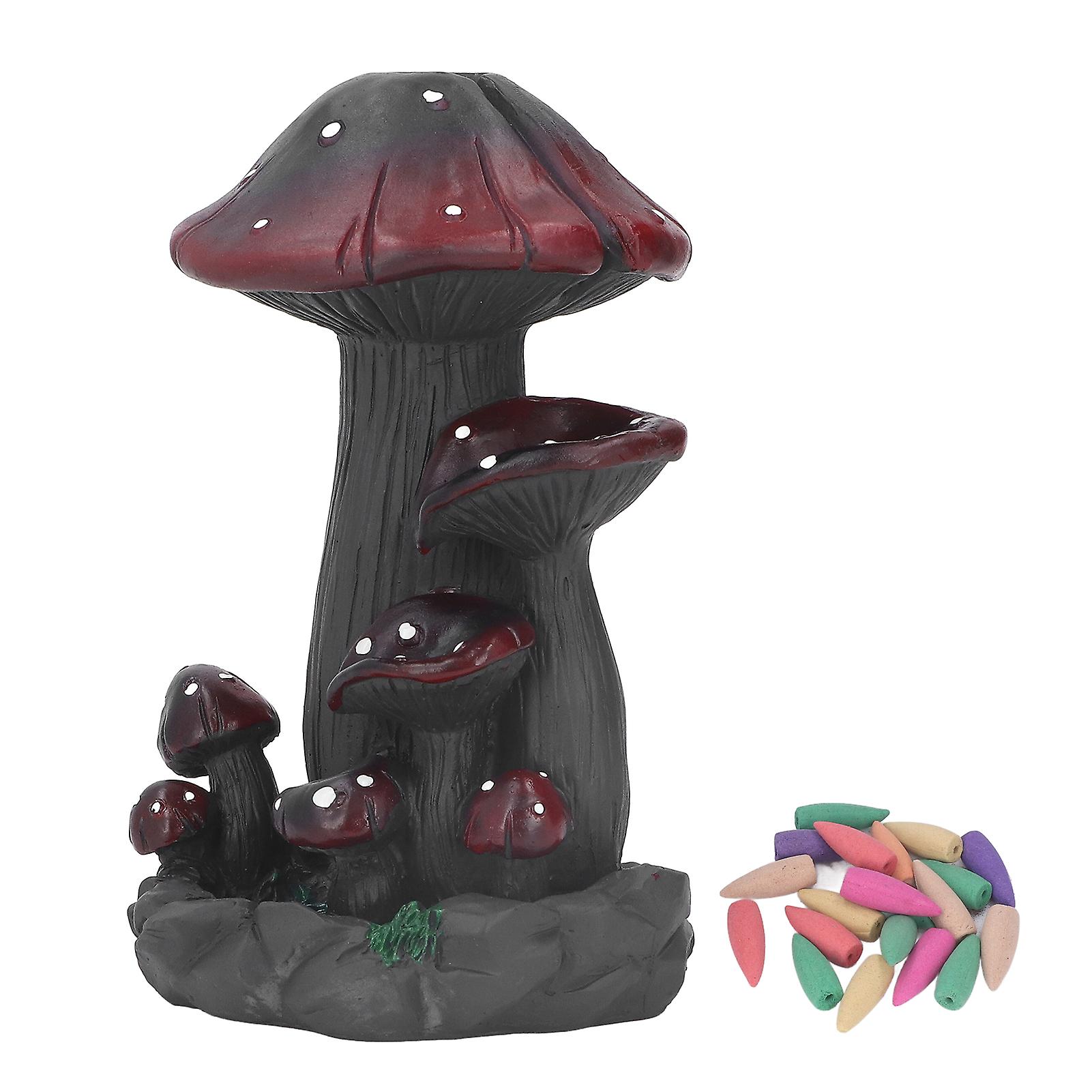 Brûleurs d’encens à refoulement de champignon fabriqués à la main détails exquis résine support d’encens à refoulement avec 20 cônes d’encens