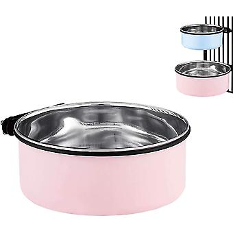 Hanging Dog Bowl - Stainless Steel Medium Dog Bowl for Cages and Crates - Dog Food and Water Bowl - Blue - 1.7L
