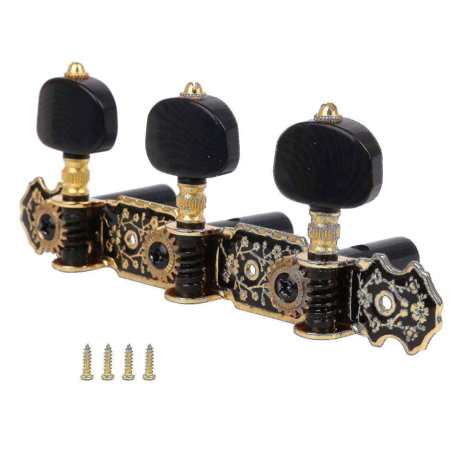 New Vintage Classical Guitar Tuners Pegs Machine Head 3l Black W/ Gold Screw