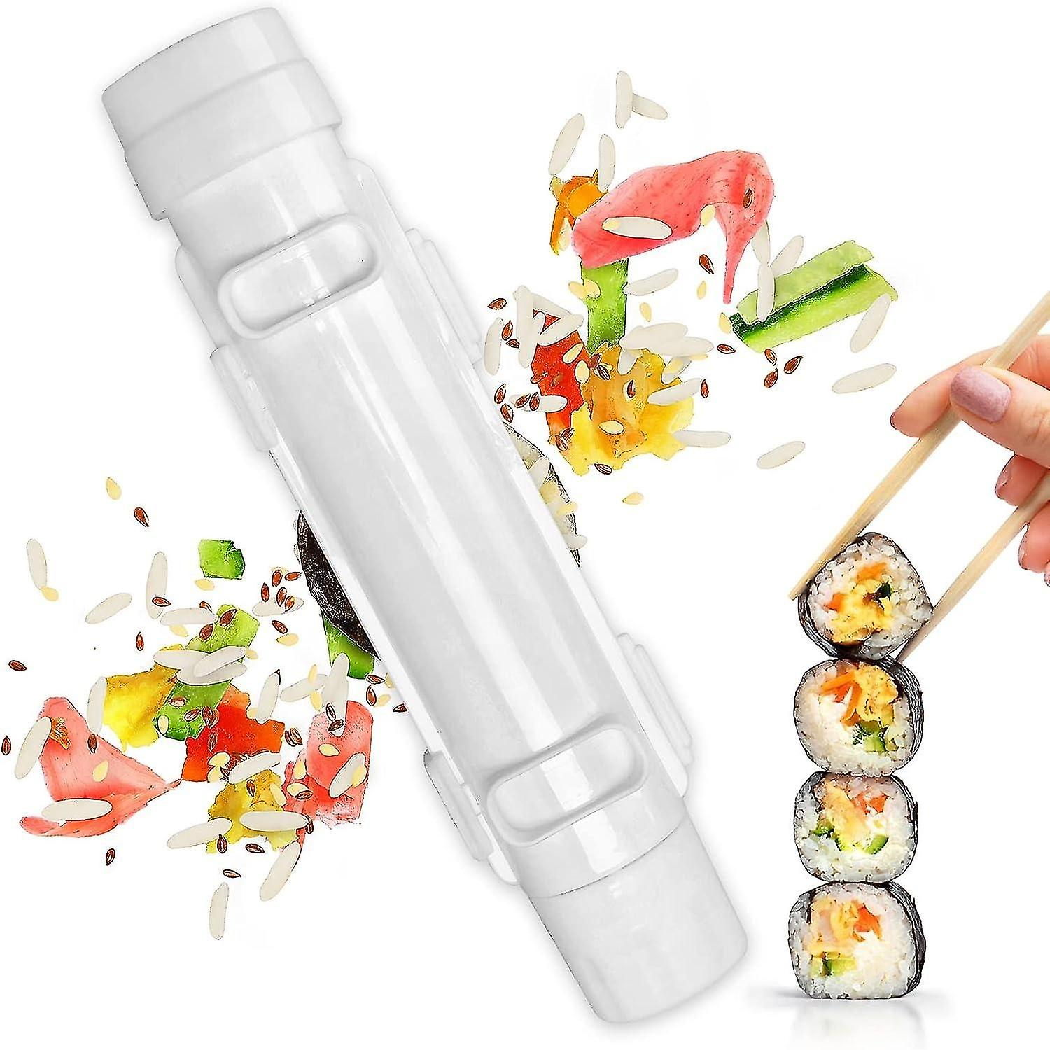 Sushi Maker(27*6cm,White), Sushi Bazooka, Sushi DIY Making Machine Vegetable Meat Rolling Tool Kitch
