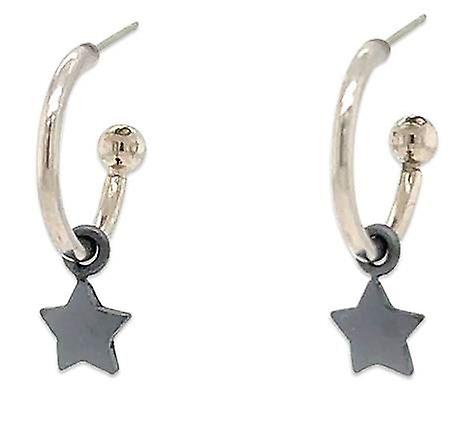 Ti2 Titanium Star Charm Hoop Earrings - Black
