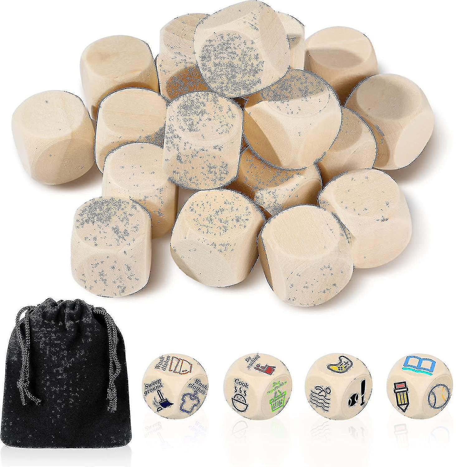 20 Pieces Diy Blank Plain Wooden Dice With 6-sided Wooden Blocks20 Mm