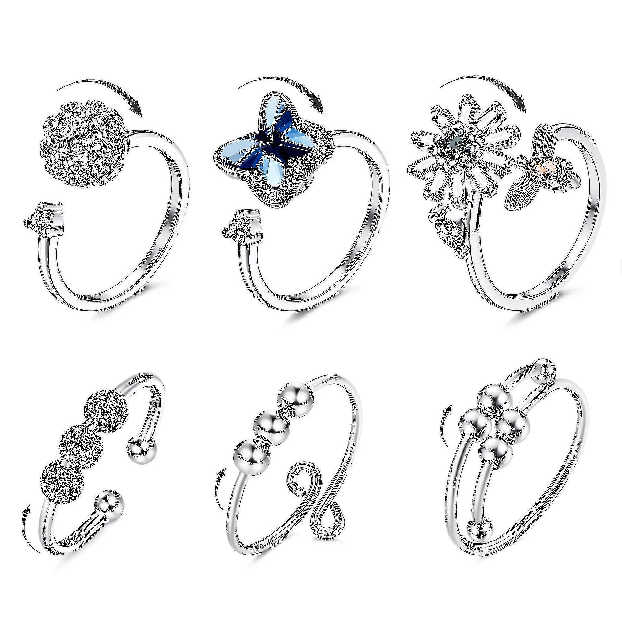 6 Anxiety Ring Women's Adjustable Split Ring Set Rotating Ring Ring Suitable For Anxiety D