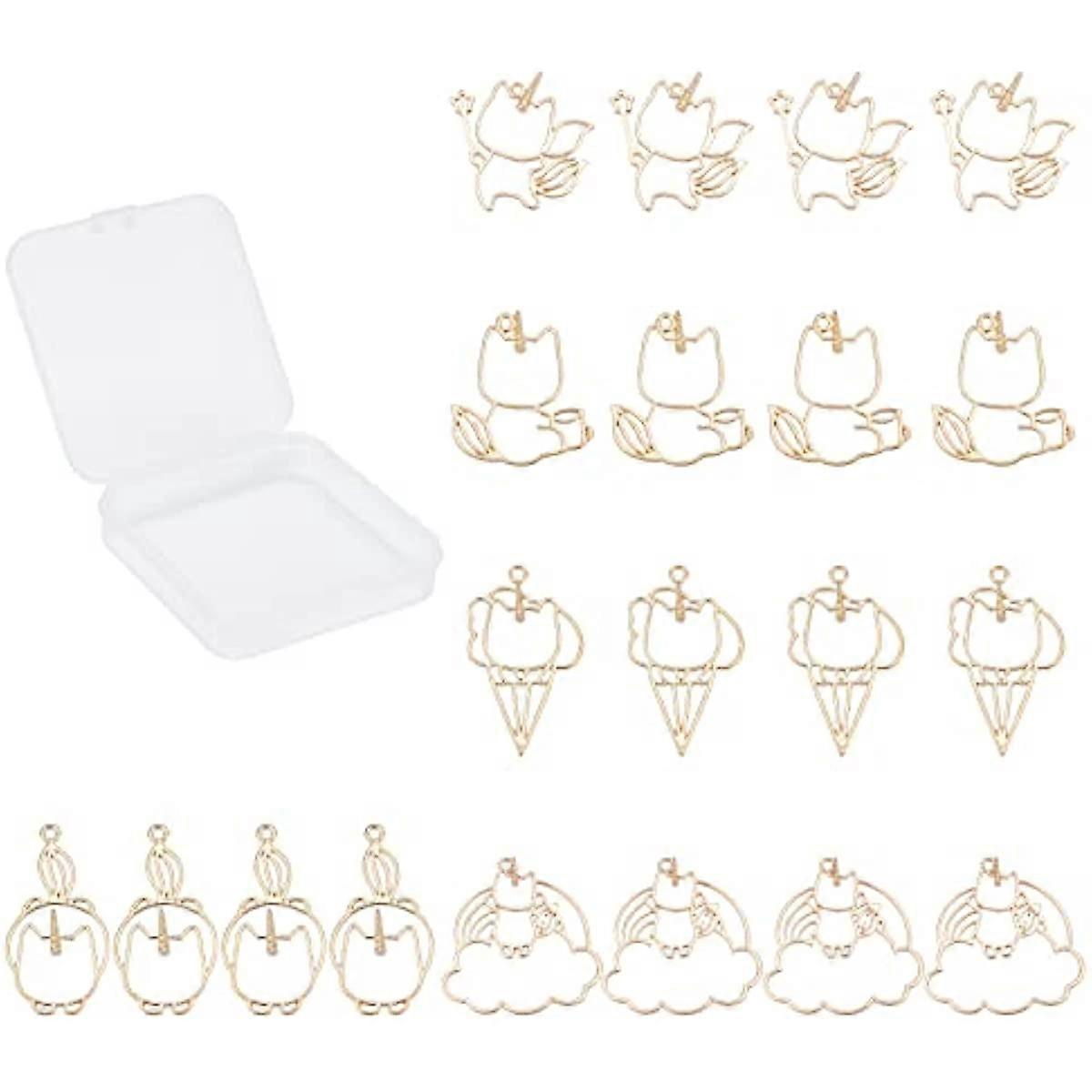 1 Box 20Pcs 5 Styles Angel Unicorn Cat Bezel Pendants Open Back Bezel Pendants Open Bezel Charms Alloy