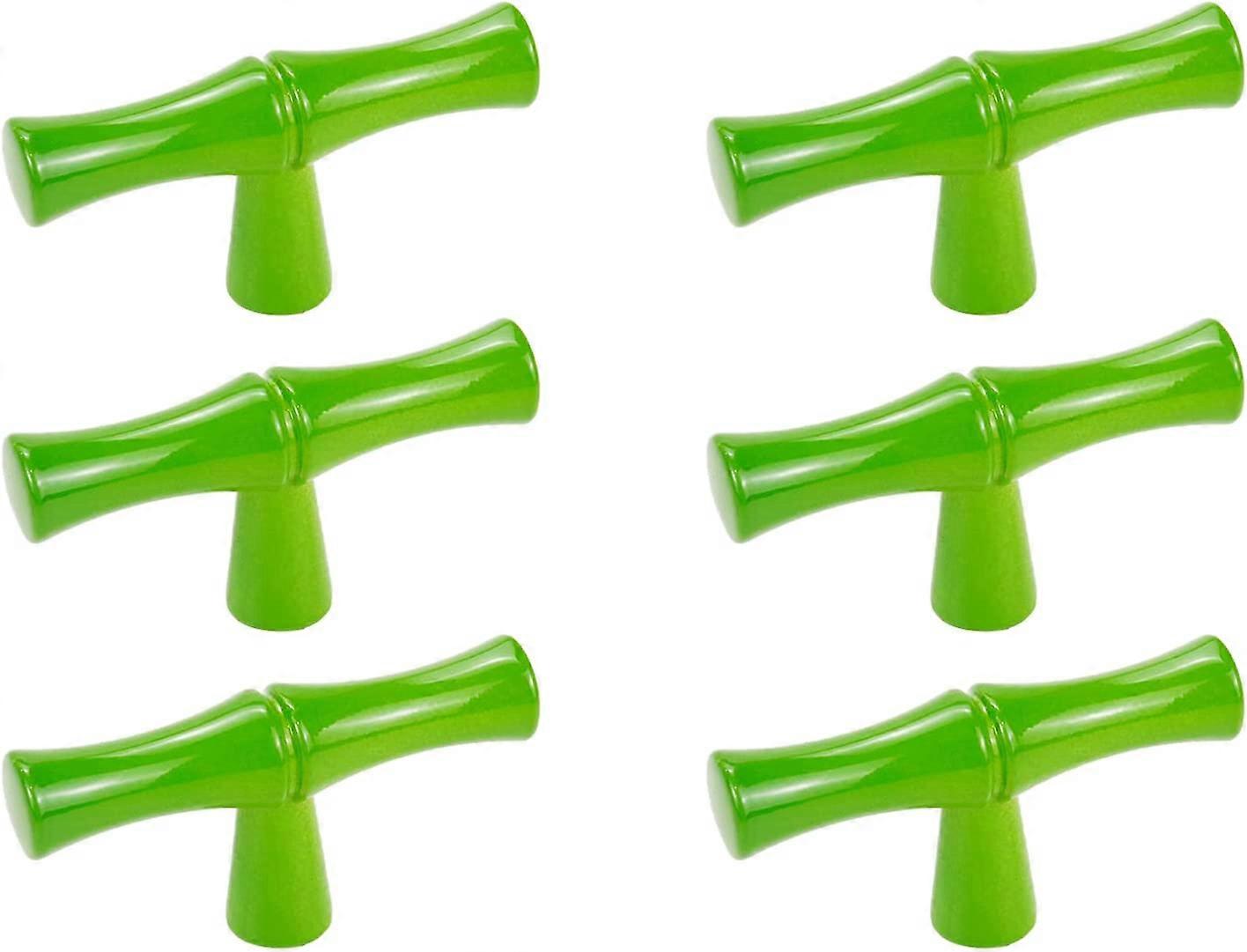Cabinet Knobs Bamboo Shape Grass Green Drawer Pulls - 6pcs