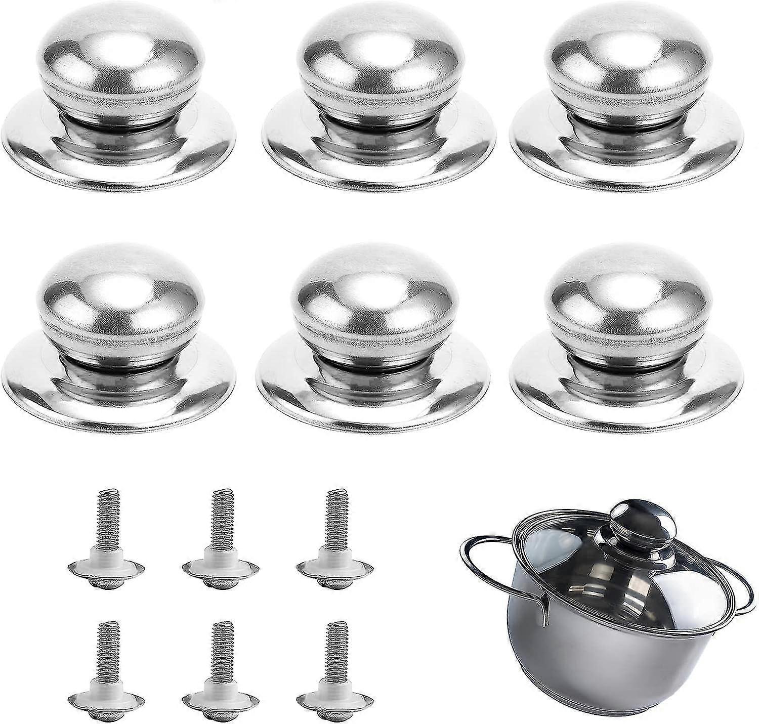 6 Pieces Stainless Steel Pot Lid Handle, Universal Replacement Knobs, Lid Knobs, Kitchen Utensil Replacement Knobs, For Most Pot Lid Replacement