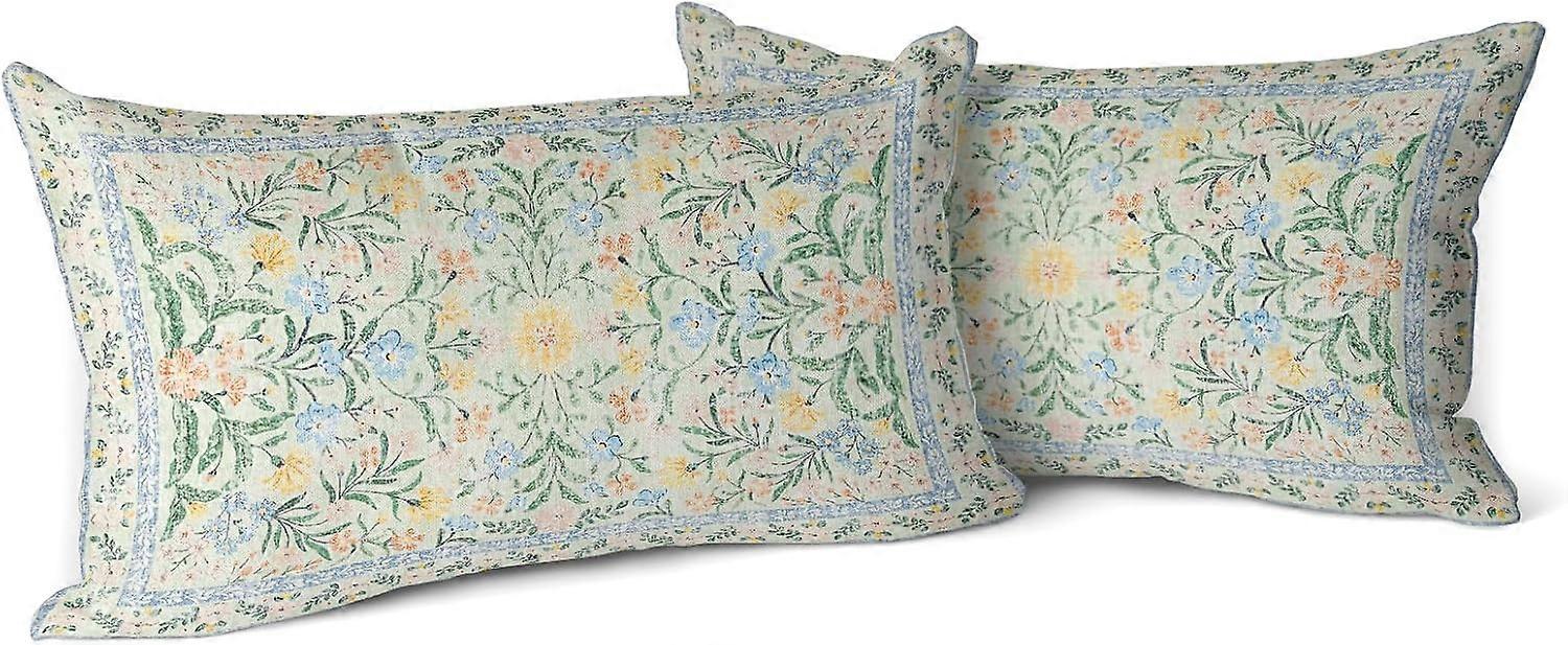 Capas de Almofada Boho Floral 12x20 polegadas Conjunto de 2 Almofadas Decorativas Coloridas com Flores Boêmias para Quarto Sofá Sala de Estar Cama Quadrada Pi