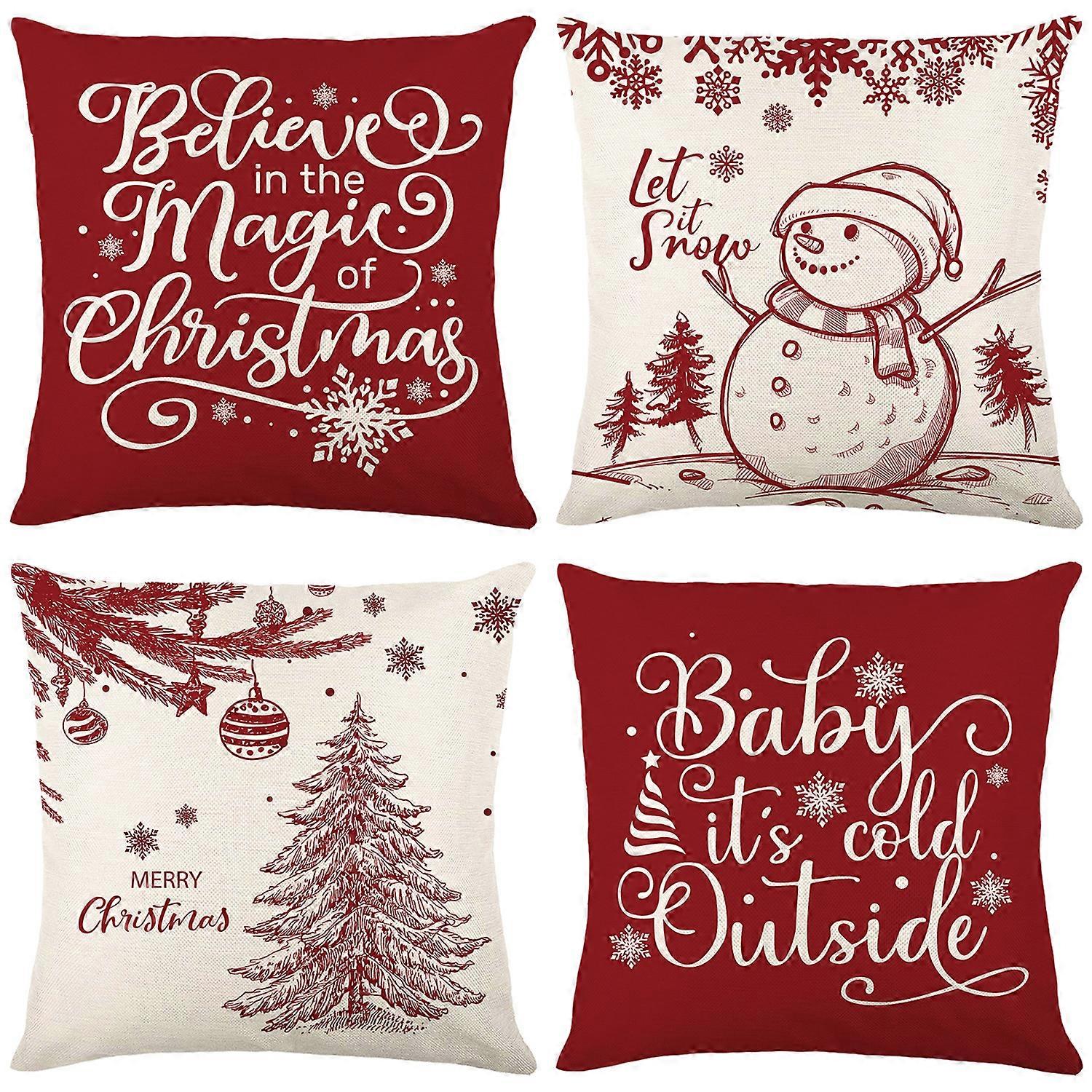 4pcs Linen Christmas Decoration Pillowcases