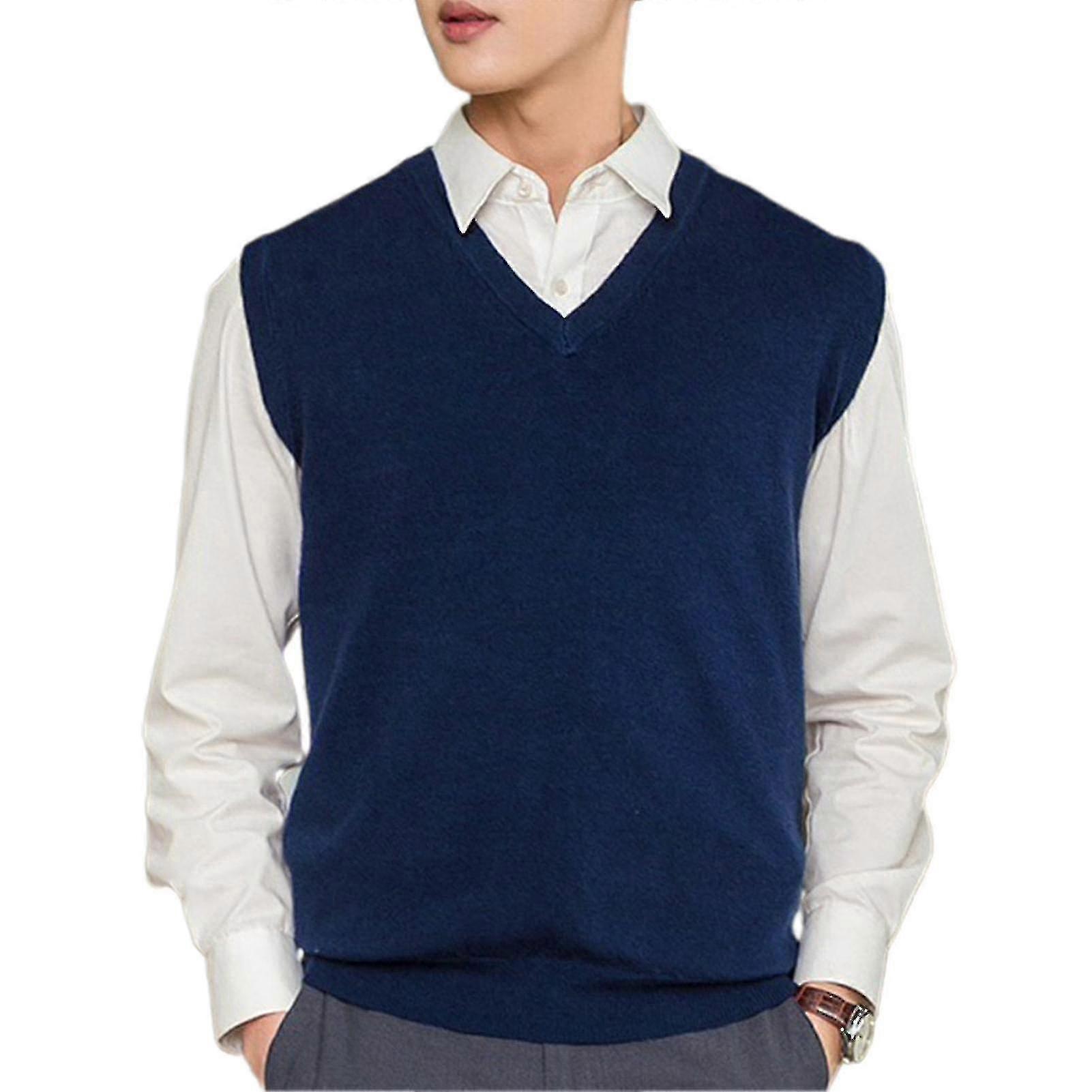 Ärmellose lockere warme Pulloverweste Herren V-Ausschnitt Pullover Weste -bp