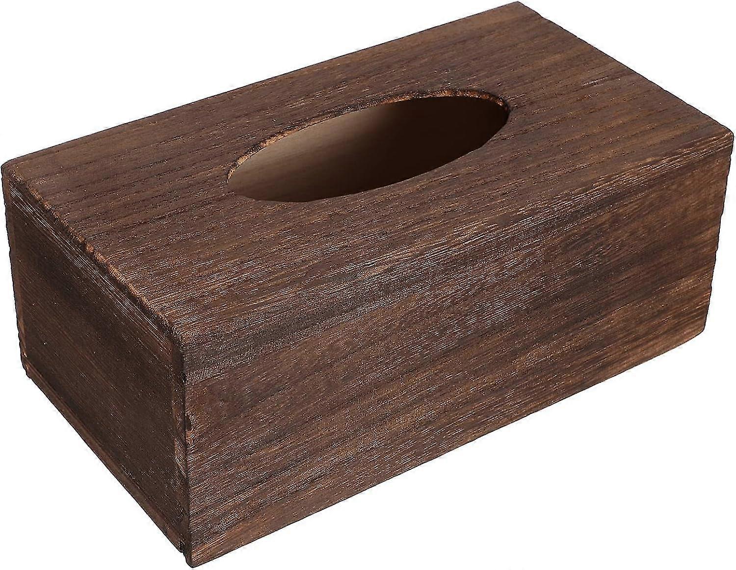 Tissue Box with Wood Lid Rectangular Facial Tissue Holder Napkin DispenserDark Color