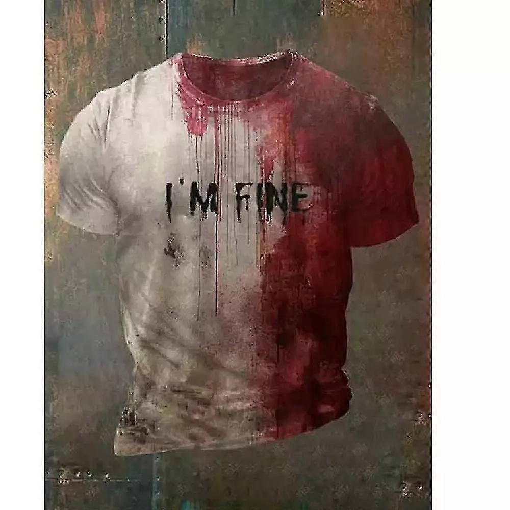 T-shirt Humour Sanglant "I'm Fine" - Motif Géométrique Années 80 - Unisexe - Neuf Avec étiquette