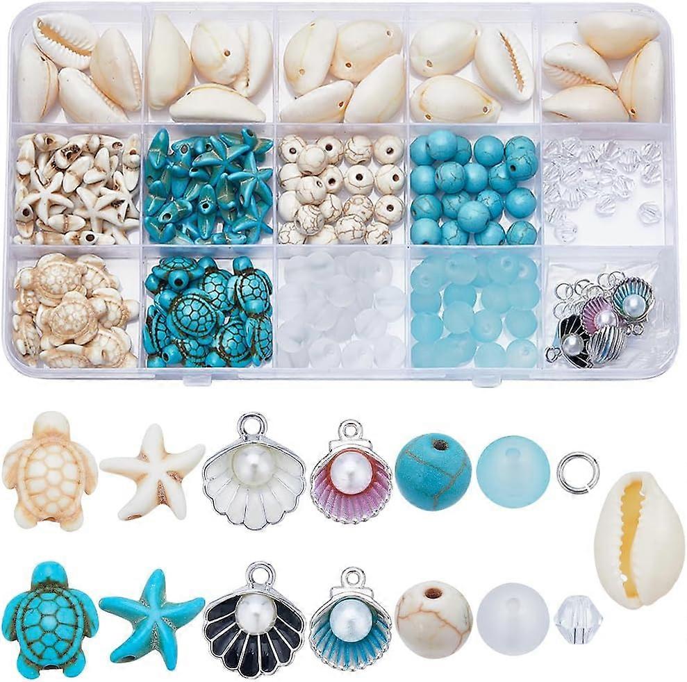 1 Box 259Pcs Turtle Beads Starfish Beads Bulk Bohemian Style Summer Ocean Sea Animal Bead Charms Shell Charms Natural Seashell Beads 8mm Round Beads F